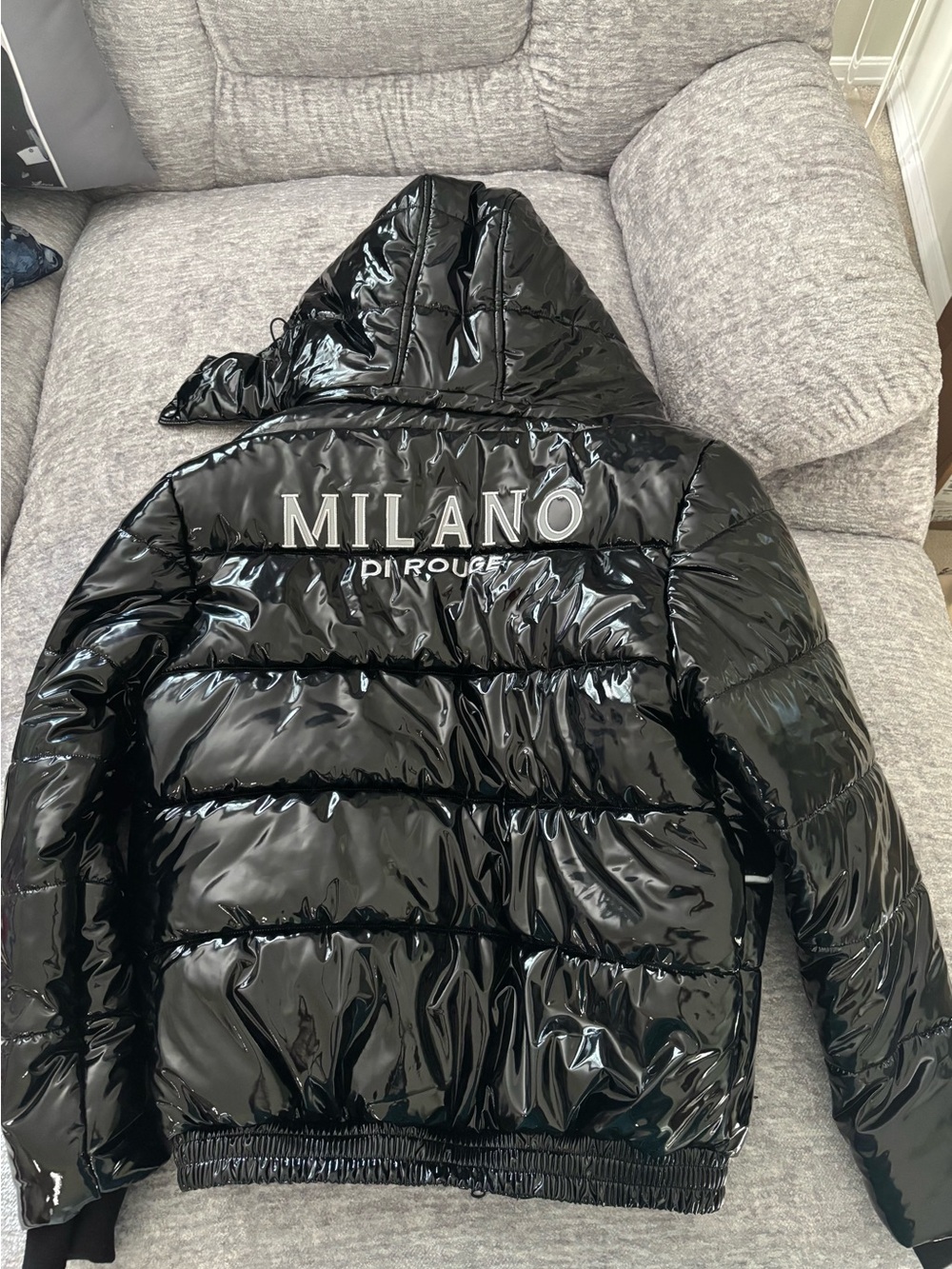 Milano Di Rouge Black Glossy Quilted Hoodie Puffer